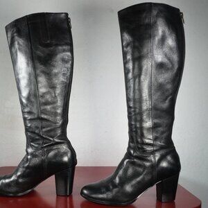 Women's Cole Haan Black Leather Knee High Heel Tall Long Fashion Boots 7.5